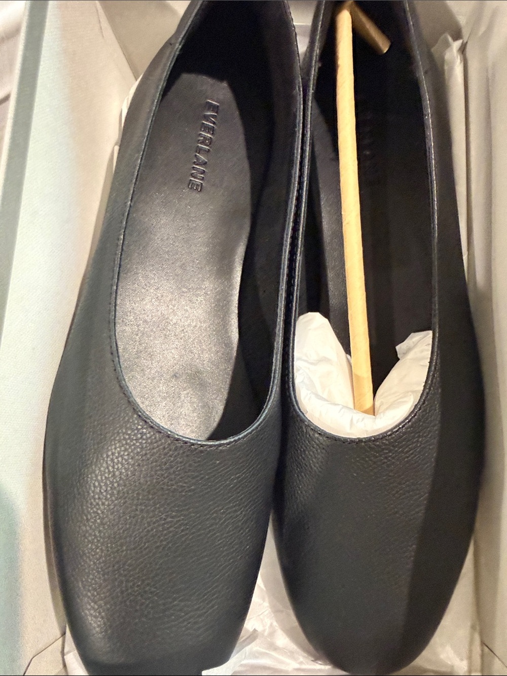 Everlane Black Leather Square-Toe Ballet Flats